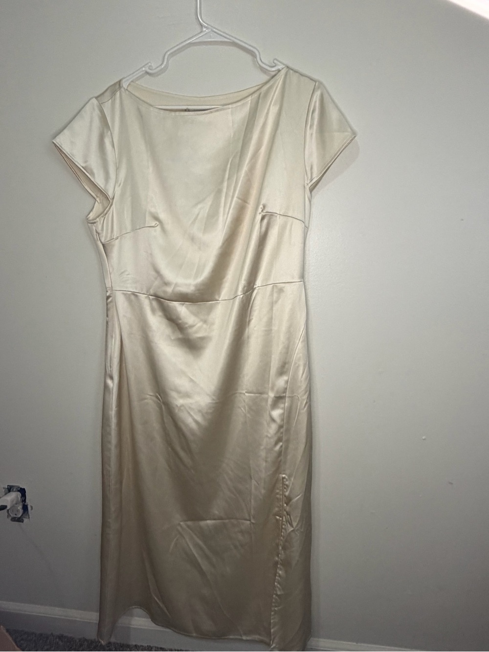 RIHOAS Cream Satin Maxi Dress with Side Slit